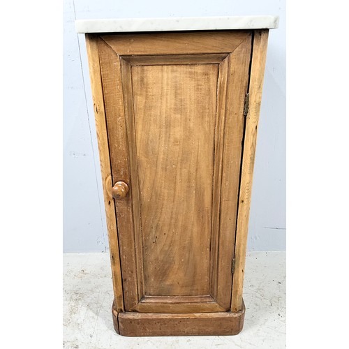 690 - PINE POT CUPBOARD WITH MARBLE TOP WIDTH 35cm. 73cm TALL