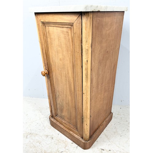 690 - PINE POT CUPBOARD WITH MARBLE TOP WIDTH 35cm. 73cm TALL