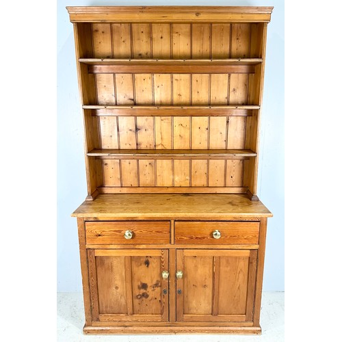 681 - PINE DRESSER WITH 2 DRAWERS, AND PLATE RACK OF 3 SHELVES WIDTH 120cm. 205cm TALL