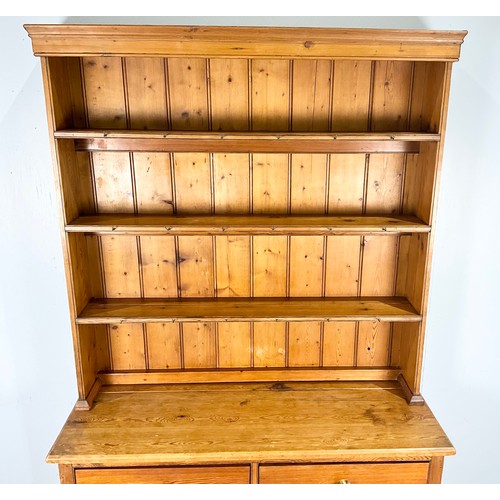 681 - PINE DRESSER WITH 2 DRAWERS, AND PLATE RACK OF 3 SHELVES WIDTH 120cm. 205cm TALL