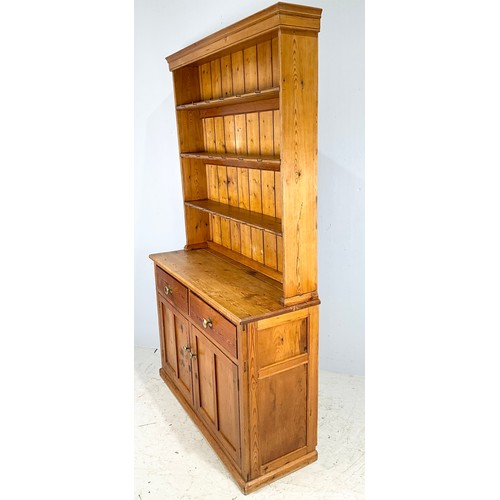 681 - PINE DRESSER WITH 2 DRAWERS, AND PLATE RACK OF 3 SHELVES WIDTH 120cm. 205cm TALL