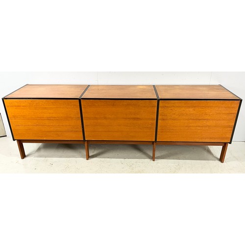 728 - LATE CENTURY MADE SIDEBOARD APPROX 205 CM LONG , OPENING TOPS AND FRONT DOORS, WITH ADDITIONAL SINGL... 