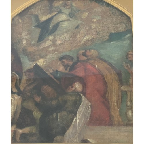 10 - FRAMED OIL ON CANVAS DEPICTING BIBLICAL FIGURES, APPROX. 23 X 27 cm
