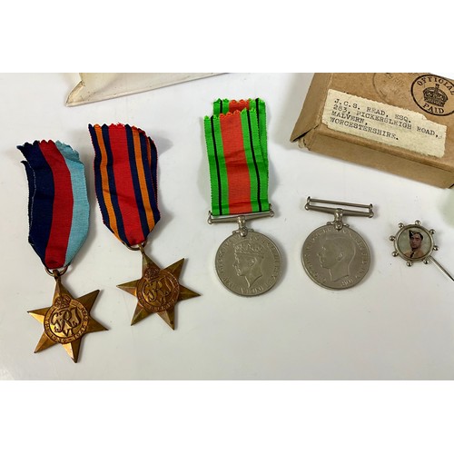 46 - WWII MEDALS INC. 2 WAR MEDALS, 1939-45 STAR AND BURMA STAR, A FRAMED PHOTOGRAPH AND A LOCKET