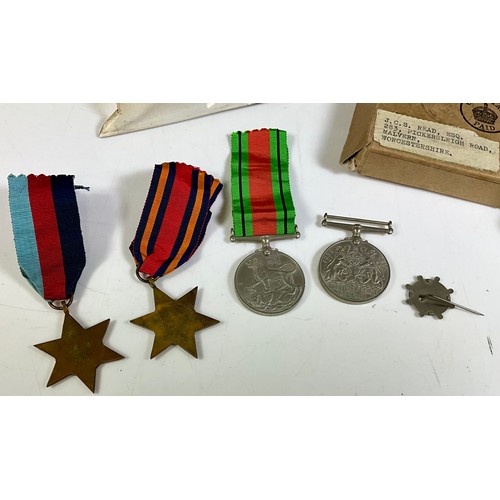 46 - WWII MEDALS INC. 2 WAR MEDALS, 1939-45 STAR AND BURMA STAR, A FRAMED PHOTOGRAPH AND A LOCKET