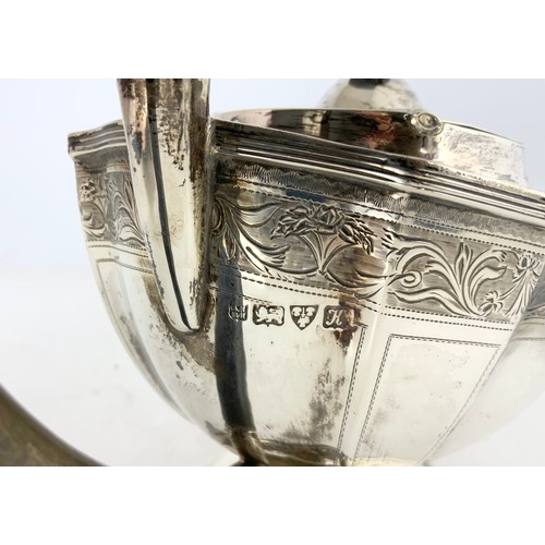 322 - HALLMARKED GEORGE NATHAN  &  RIDLEY HAYES CHESTER 1910 SILVER TEAPOT WITH ETCHED DECORATION 690g GRO... 