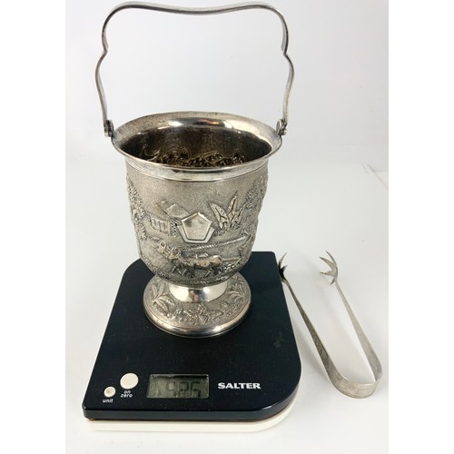 312 - STYLISH STERLING SILVER ICE BUCKET WITH EMBOSSED DECORATION 525g  STAMPED STERLING SILVER WITH A PAI... 