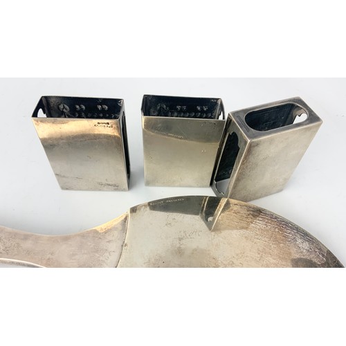 283 - 3 MATCHBOX COVERS  , A CAKE SLICE / KNIFE ALL STAMPED STERLING SILVER 224g WITH A SIMILAR  DESIGN CU... 