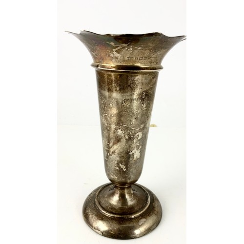 295 - HALLMARKED SILVER VASE  20cm TALL WEIGHTED 465g GROSS RUBBED MARKS DOES HAVE A DESIGN NUMBER 535970