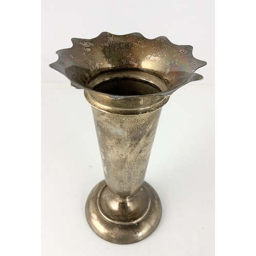 295 - HALLMARKED SILVER VASE  20cm TALL WEIGHTED 465g GROSS RUBBED MARKS DOES HAVE A DESIGN NUMBER 535970