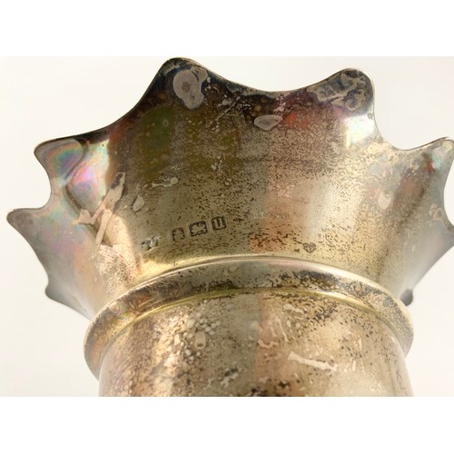 295 - HALLMARKED SILVER VASE  20cm TALL WEIGHTED 465g GROSS RUBBED MARKS DOES HAVE A DESIGN NUMBER 535970