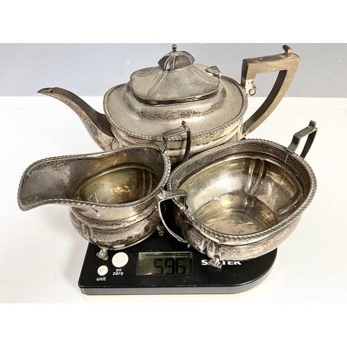 324 - HALLMARKED GEORGE EDWARDS & SONS CHESTER 1912 THREE PIECE TEASET 597g