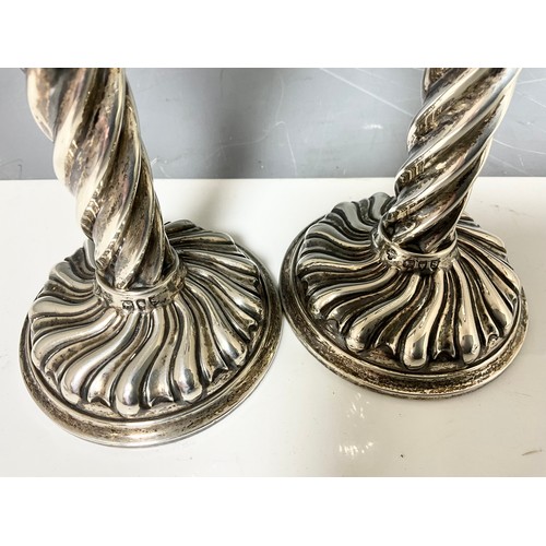 285 - PAIR OF HALLMARKED HORACE WOODWARD & CO LONDON  1893  ORNATE CANDLSTICKS 14cm TALL WEIGHTED  709g GR... 