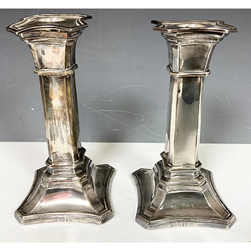 284 - PAIR OF HALLMARKED  MARTIN, HALL & CO SILVER CANDLESTICKS  16cm WEIGHTED 852g GROSS