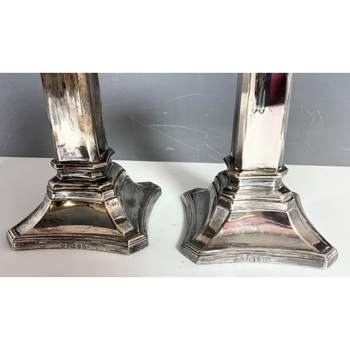 284 - PAIR OF HALLMARKED  MARTIN, HALL & CO SILVER CANDLESTICKS  16cm WEIGHTED 852g GROSS