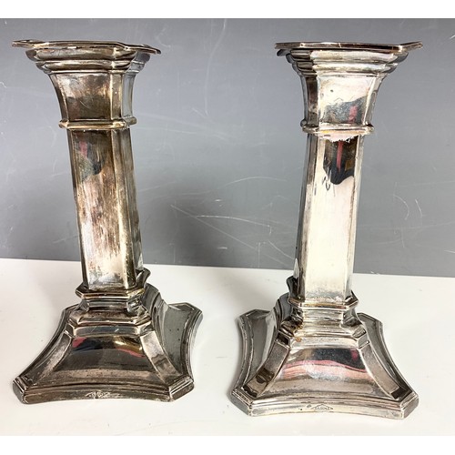 284 - PAIR OF HALLMARKED  MARTIN, HALL & CO SILVER CANDLESTICKS  16cm WEIGHTED 852g GROSS