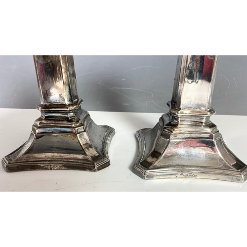 284 - PAIR OF HALLMARKED  MARTIN, HALL & CO SILVER CANDLESTICKS  16cm WEIGHTED 852g GROSS