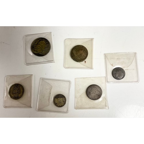341 - MIXED BRITISH COINS WITH  CROWNS AND SILVER THREEPENCES , INTERESTING COINS  IN CASES ETC
