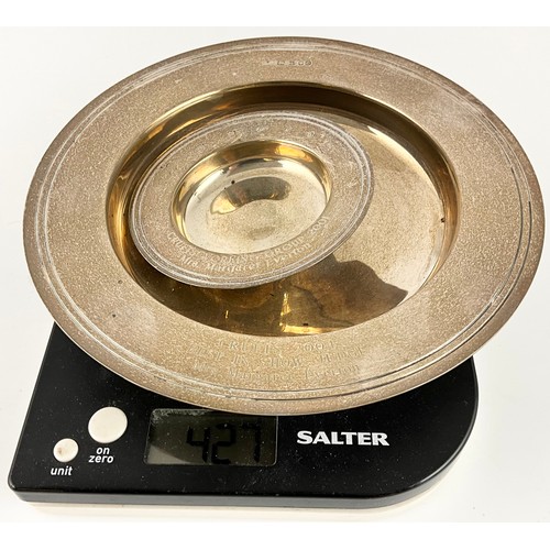 303 - 2 SILVER DISHES EACH WITH A CRUFTS RELATED INSCRIPTION, CRUFTS 2004 BEST IN SHOW JUDGE AND CRUFTS WO... 