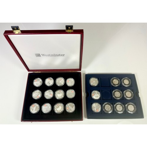 337 - WESTMINSTER LONDON 2012 COLLECTION OF £5 PROOF COINS (15) AND 50P COINS (7) IN CAPSULES IN FITTED BO... 