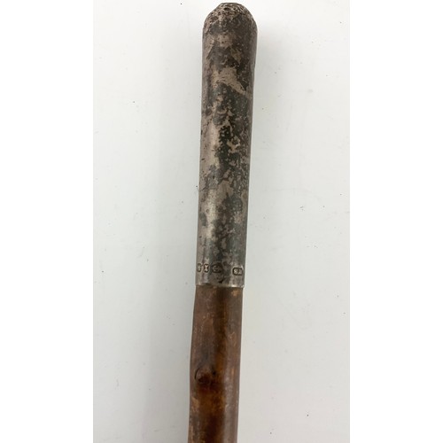75 - UNUSUAL POSSIBLY BLACKTHORN CANE / WAND WITH HALLMARKED BIRMINGHAM SILVER 1897 TOP 61.5cm