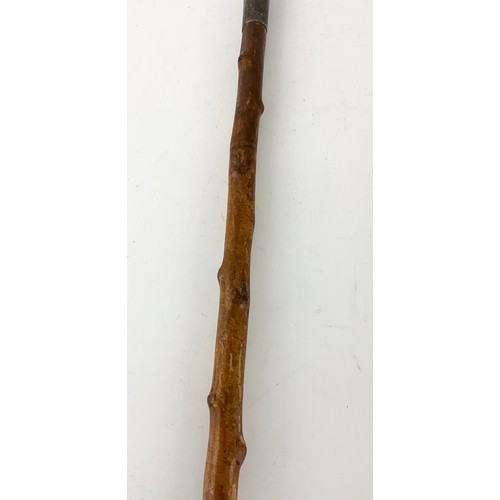 75 - UNUSUAL POSSIBLY BLACKTHORN CANE / WAND WITH HALLMARKED BIRMINGHAM SILVER 1897 TOP 61.5cm