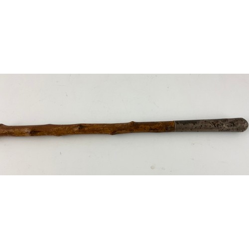 75 - UNUSUAL POSSIBLY BLACKTHORN CANE / WAND WITH HALLMARKED BIRMINGHAM SILVER 1897 TOP 61.5cm