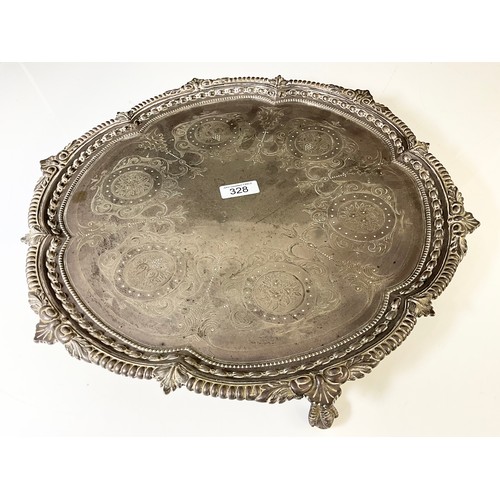 328 - VICTORIAN SILVER TRAY, CHARLES BOYTON, LONDON 1893 OF SHAPED CIRCULAR FORM, ENGRAVED WITH CIRCULAR F... 
