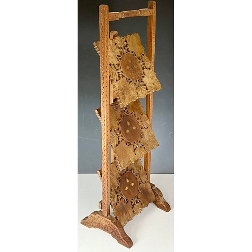VINTAGE THREE TIER CARVED WOOD FOLDING CAKE / PIE STAND