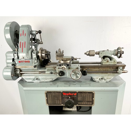 503 - MYFORD SUPER 7 LATHE, ON BASE STAND & ACCESSORIES. Note: we have not tested the lathe for safety or ... 