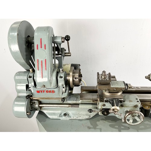 503 - MYFORD SUPER 7 LATHE, ON BASE STAND & ACCESSORIES. Note: we have not tested the lathe for safety or ... 