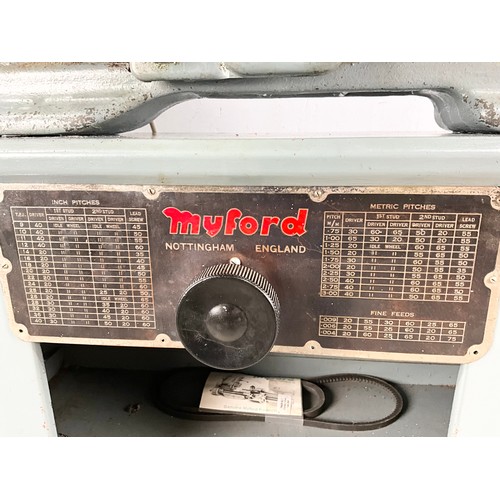 503 - MYFORD SUPER 7 LATHE, ON BASE STAND & ACCESSORIES. Note: we have not tested the lathe for safety or ... 
