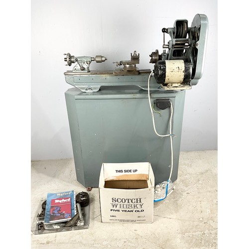 503 - MYFORD SUPER 7 LATHE, ON BASE STAND & ACCESSORIES. Note: we have not tested the lathe for safety or ... 
