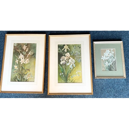 59 - PAIR OF FLORAL WATERCOLOURS AND 1 OTHER