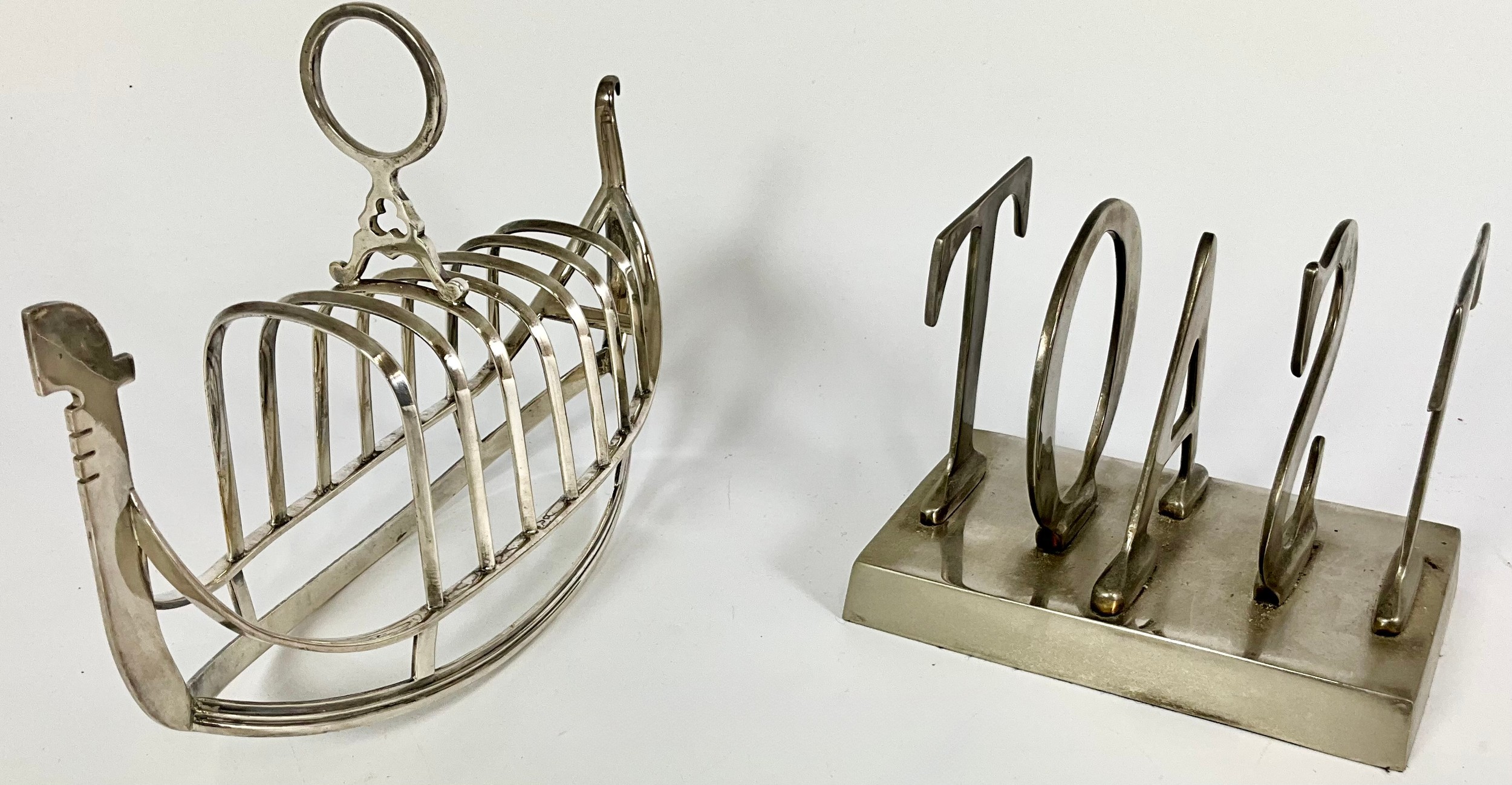 TWO STYLISH NOVELTY TOAST RACKS, ONE IN THE STYLE OF A VIKING BOAT