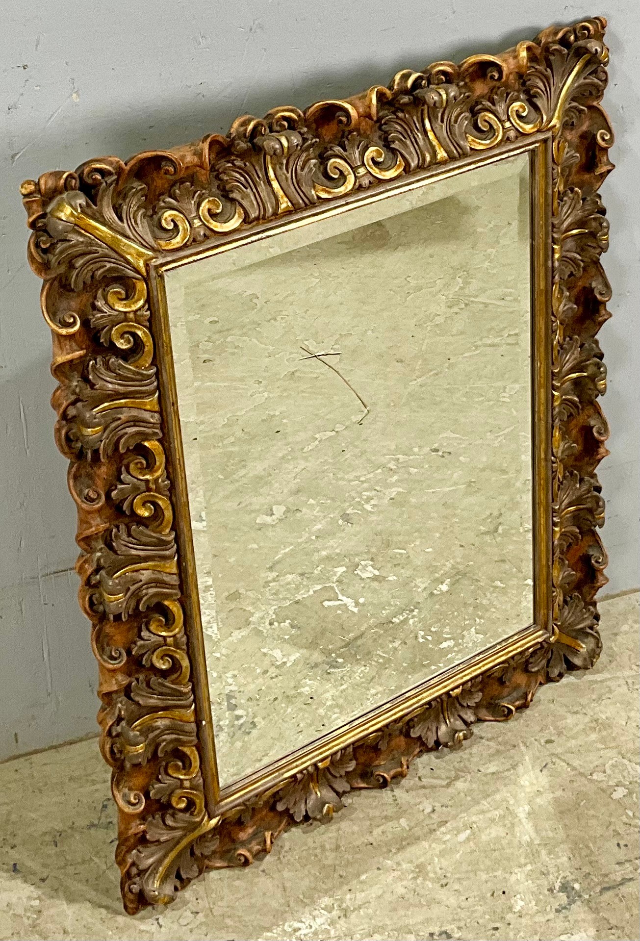 RECTANGULAR BEVELLED MIRROR WITH ORNATE CARVED FRAME. Mirror approx. 66 ...