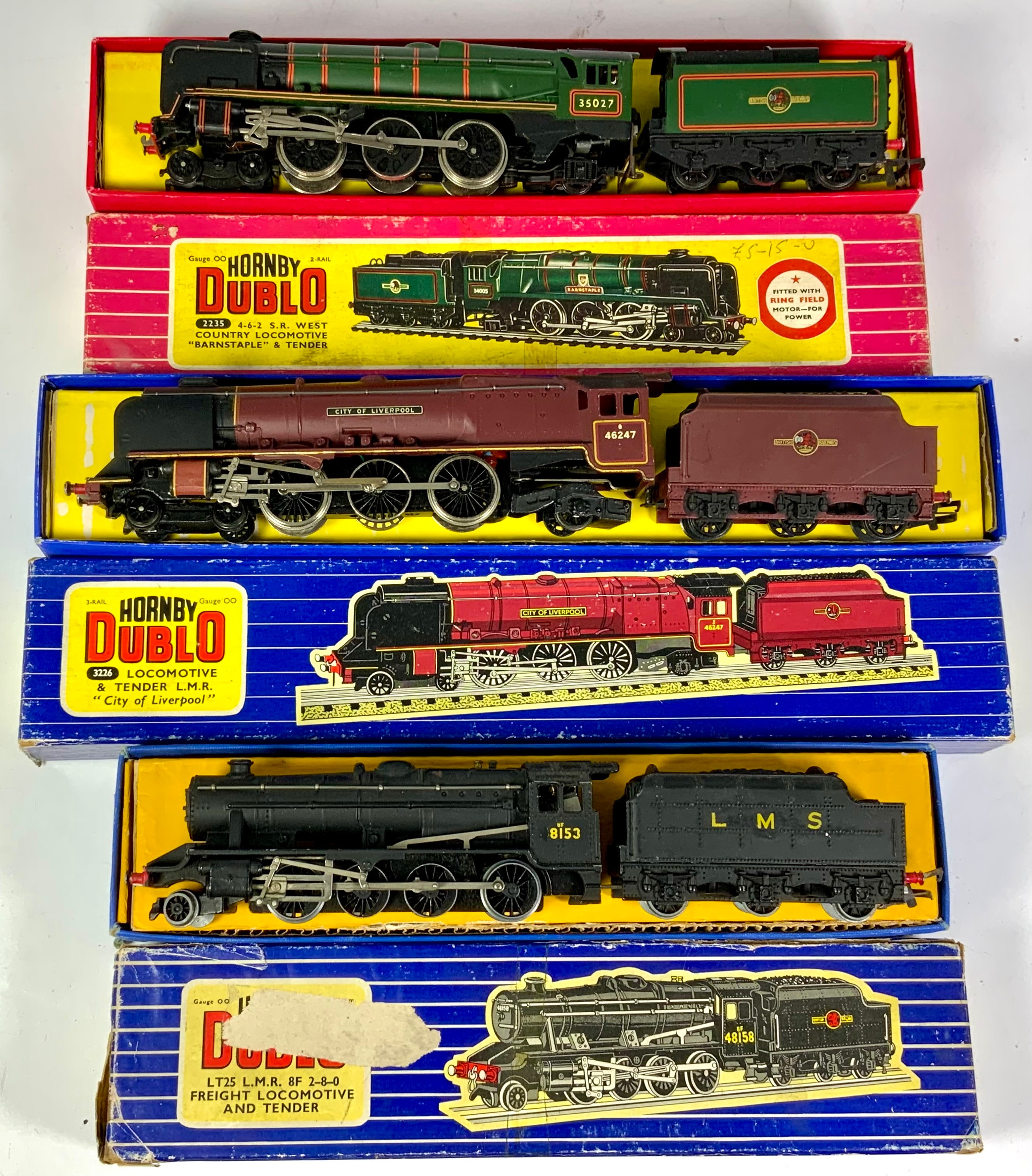 HORNBY DUBLO, 3 BOXED BUT MODIFIED MODELS, 2235 WEST COUNTRY, REPAINTED ...