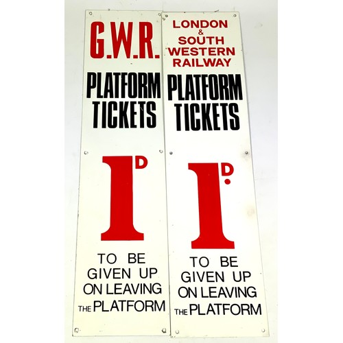 2 MODERN REPRO PLATFORM TICKET SIGNS, APPROX 45 X 12 CM EACH