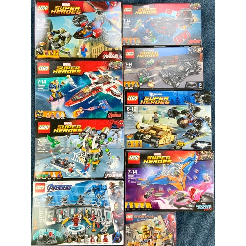 LEGO, 9 BOXED, OPENED & MADE SUPER HEREOS MODELS IN BOXES, MARVEL, AVENGERS, SPIDER MAN, GUARDIANS GALAXY, 9 IN TOTAL