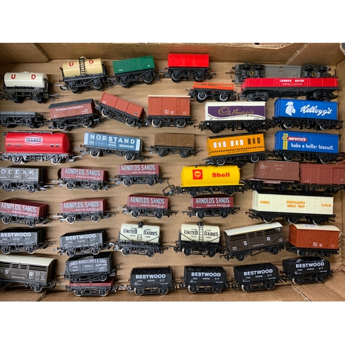 00 GAUGE MODEL RAILWAY WAGONS, 42 IN TOTAL, SOME WITH LOADS ADDED ...