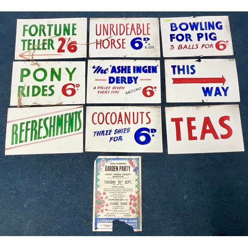 QUANTITY OF HAND MADE GARDEN PARTY SIGNS AND A ROSS HARRIERS GARDEN ...