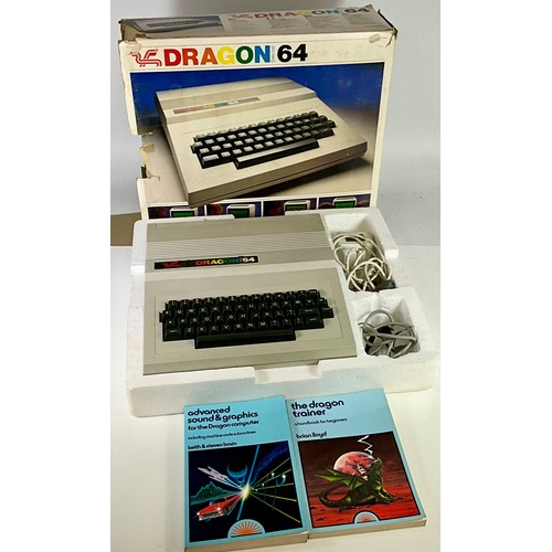 DRAGON 64 COMPUTER, IN ORIGINAL BOX AND TWO DRAGON COMPUTER BOOKS