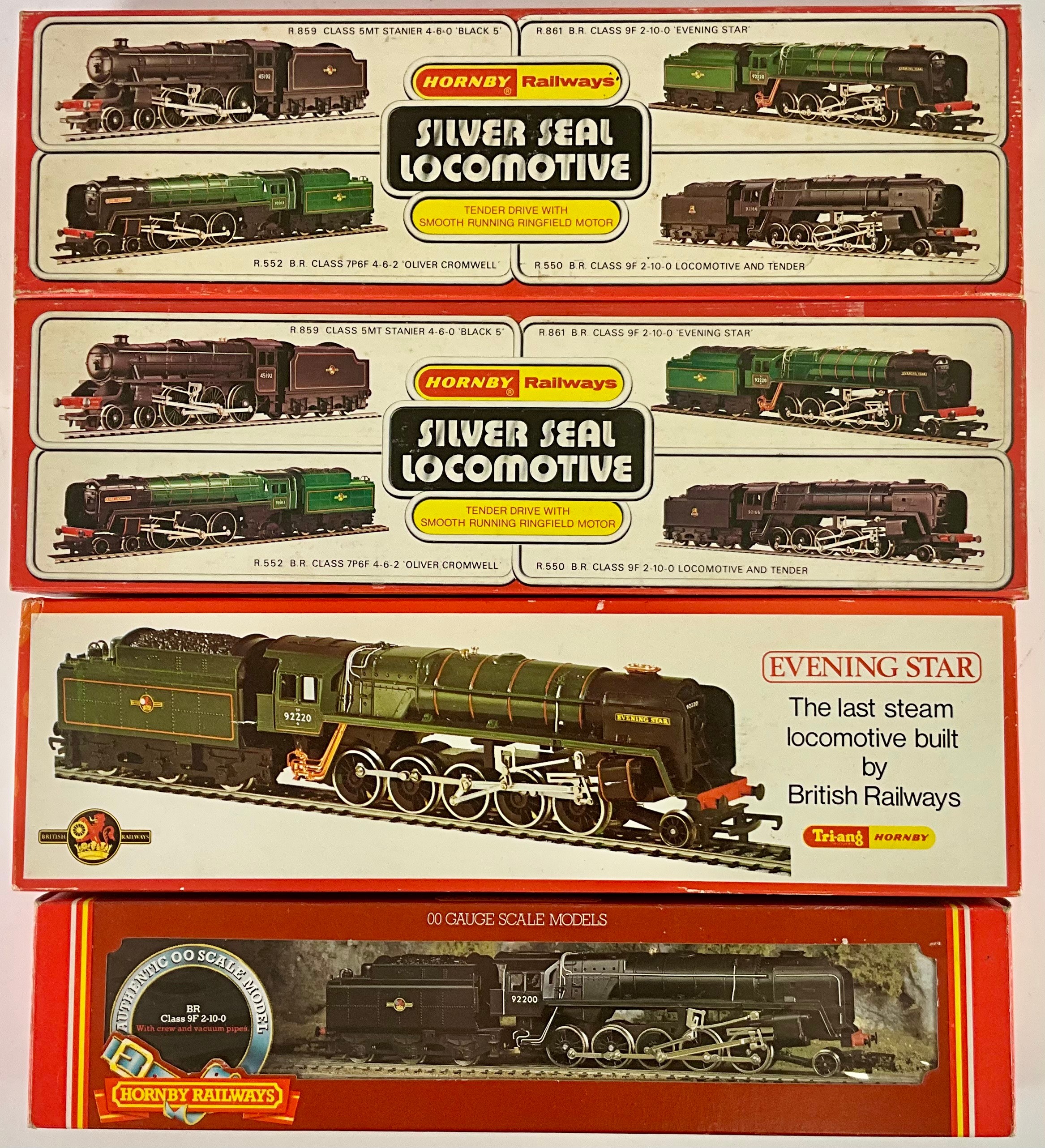 HORNBY, BOXED R264 BR 9F 2-10-0 LOCOMOTIVE 92200, PLUS 3 BOXED HORNBY ...