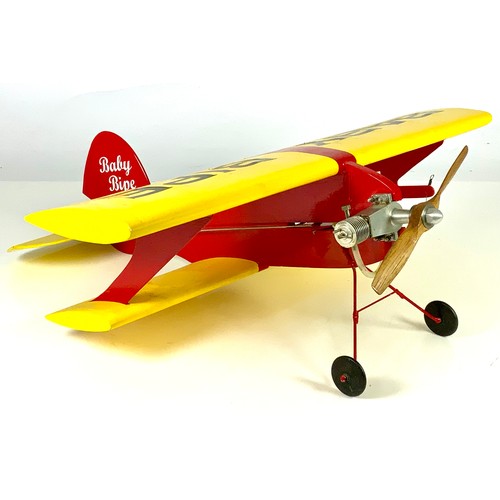 CONTROL LINE BALSA MODEL AIRCRAFT BABY BIPE WITH GENUINE VINTAGE MILLS 1.3 ‘DIESEL’ ENGINE, BUILT UP BALSA & PLY.NYLON COVERED & FINISHED WITH MODEL DOPE. PARAFIN ETHYR SASTOR OIL