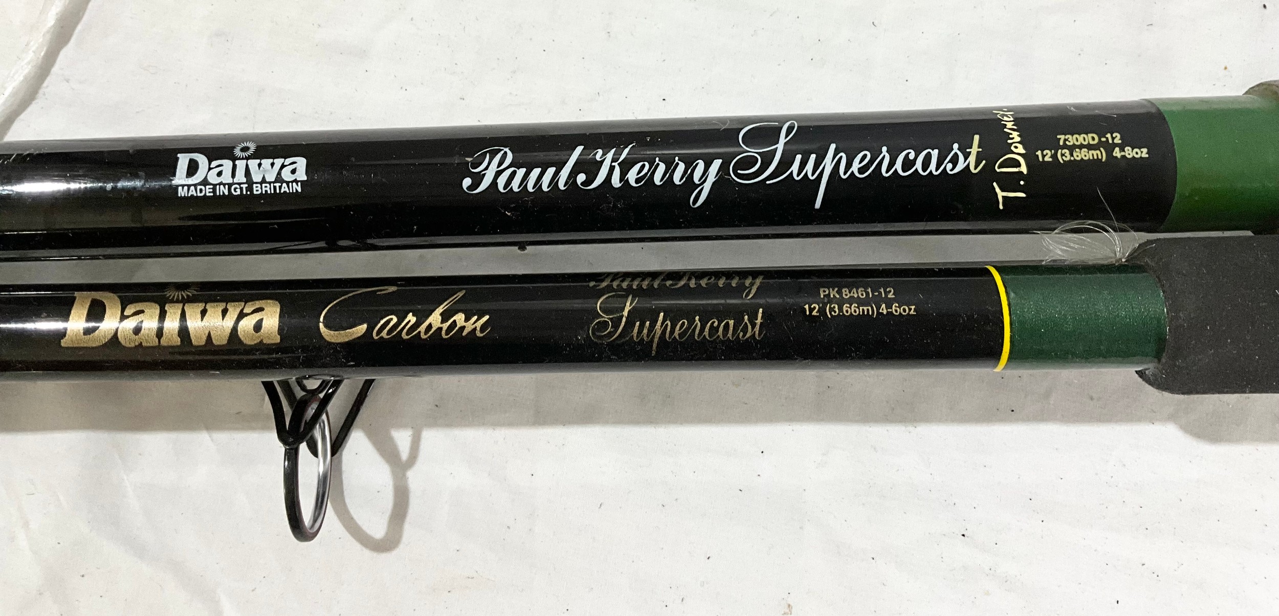 TWO DIAWA CARBON PAUL KERRY SUPERCAST 12ft FISHING RODS