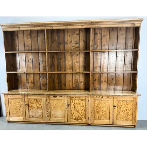 IMPRESSIVE PINE LIBRARY BOOKCASE WITH THREE DOUBLE DOOR CUPBOARDS AND ...