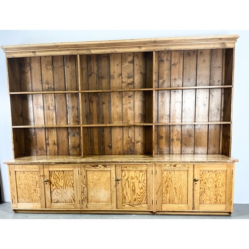 IMPRESSIVE PINE LIBRARY BOOKCASE WITH THREE DOUBLE DOOR CUPBOARDS AND ...