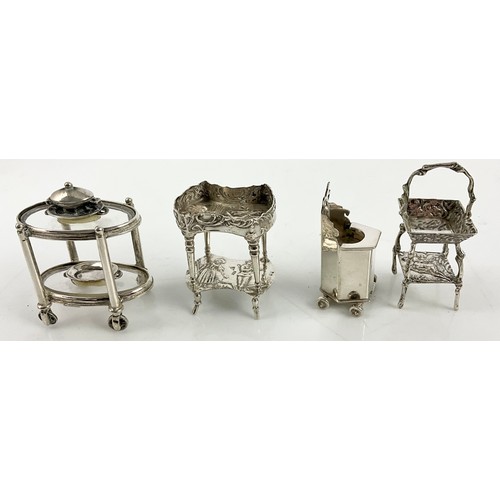 NOVELTY SILVER BUTLER’S TROLLEY WITH GLASS SHELVES, 2 CONTINENTAL ...