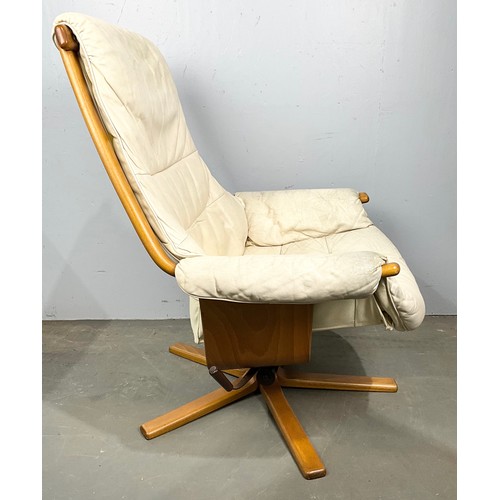 704 - TRADE ONLY- SWEDISH CREAM LEATHER SWIVEL RECLINING ARMCHAIR, BELIEVED TO BE BY GOTE MOBLER (OPTION)