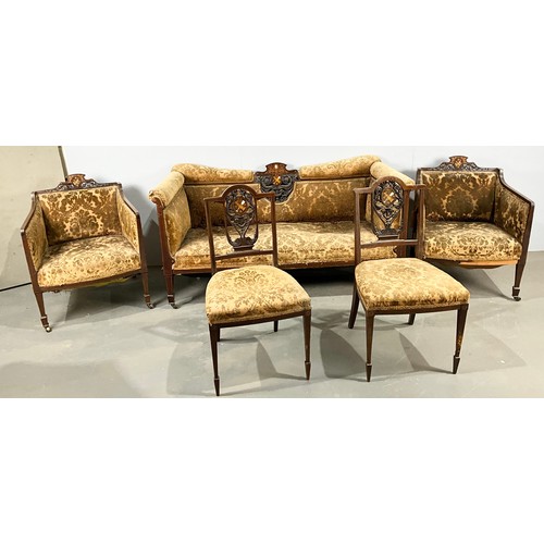 707 - EDWARDIAN INLAND MAHOGANY FIVE PIECE SALON SUITE WITH A TWO SEATER SOFA  WIDTH 156cm , TWO ARM CHAIR... 